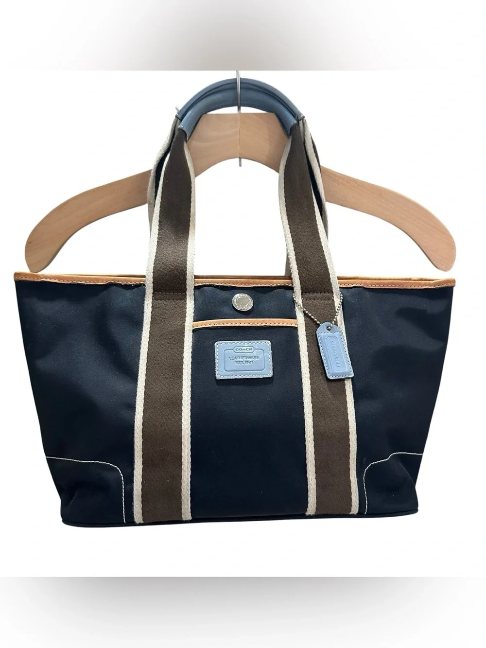Y2K Vintage Coach Mini Hampton Weekend Tote Black Brown Blue Nylon Leather 6261